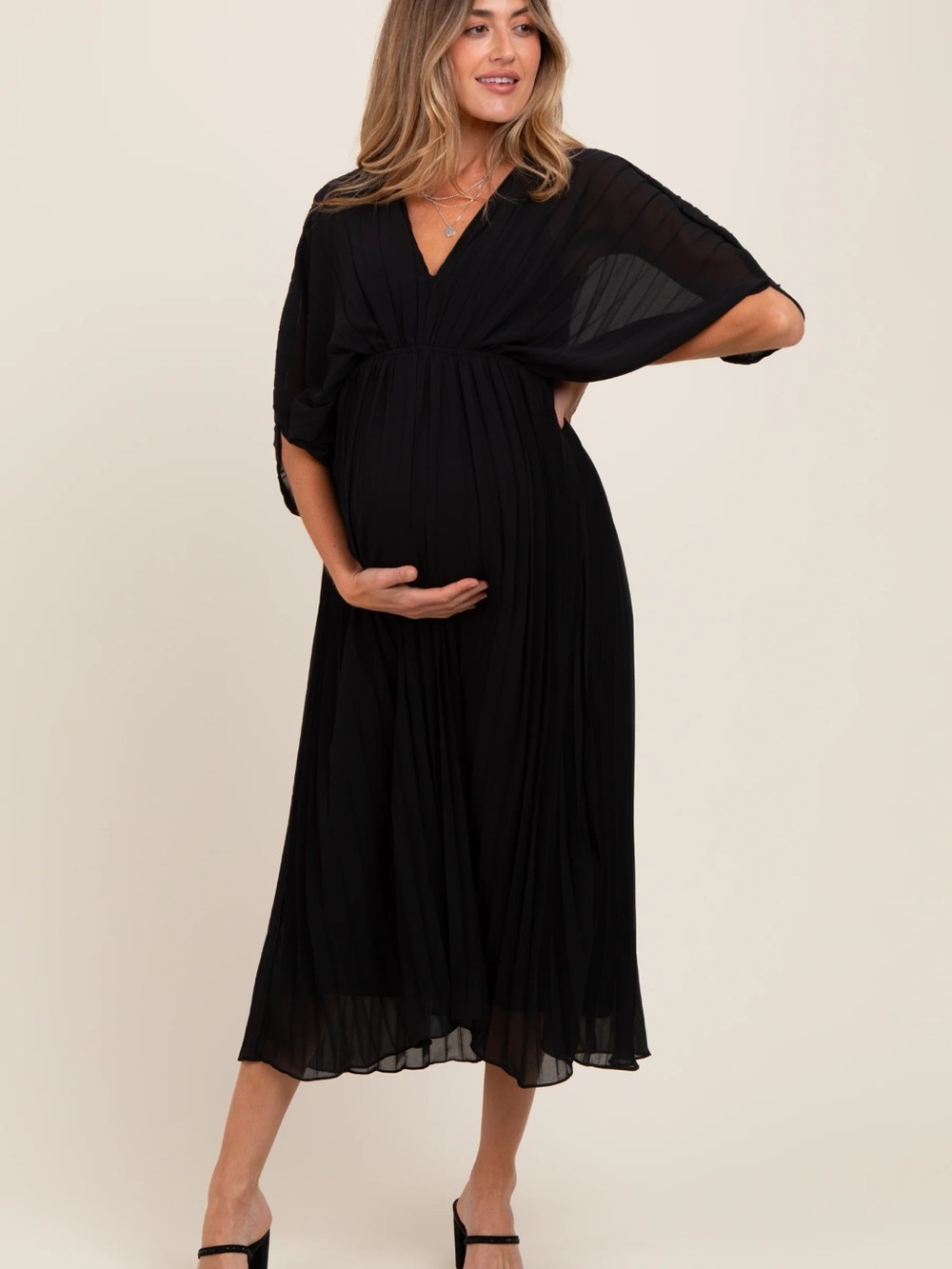 Pinkblush Black Pleated Maternity Midi Dress